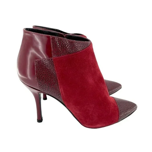 Longchamp Burgundy Red Suede Stiletto Ankle Boot Leather 38.5 New $630